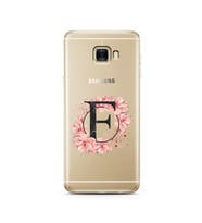 Pembe Çiçekli Harf Tasarım Süper Şeffaf Silikon Telefon Kılıfı Samsung C7   F-Ha
