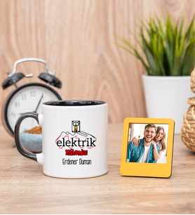 Elektrik Mühendisi Siyah Kupa Bardak ve Sarı Mini Fotoğraf Çerçevesi