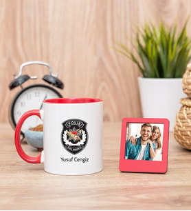 Özel Harekat Polisi Kırmızı Kupa Bardak ve Kırmızı Mini Fotoğraf Çerçevesi