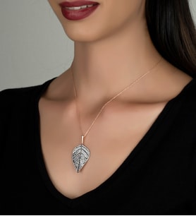 Gümüş Zirkon Taşlı Yaprak Tasarım Kolye (Rose)