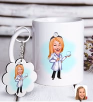 BK Gift Kişiye Özel Bayan Diş Hekimi Karikatürlü Beyaz Kupa ve Anahtarlık Hediye Seti-1 (Model 1)