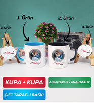 İkili Mavi Siyah Sevgiliye Sevgililer Günü Hediyesi 11 Kupa Bardak Anahtarlık