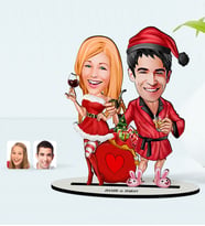 BK Gift Kişiye Özel Yılbaşı Temalı Sevgililer Karikatürlü Ahşap Biblo - 5