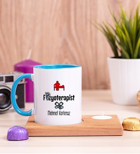 Fizyoterapist Ahşap Altlıklı Mumlu Mavi Kupa Bardak