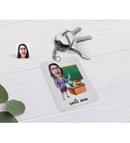 BK Gift Kişiye Özel Kadın Öğretmen Karikatürlü Şeffaf Pleksi Anahtarlık-1 (Beyaz)