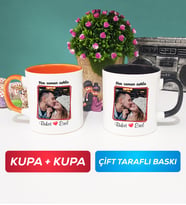 İkili Sevgiliye Sevgililer Günü Hediyesi 9 Kupa Bardak Turuncu Siyah