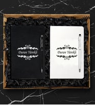 Kişiye Özel Siyah ve Beyaz Defter Kalem Hediye Seti