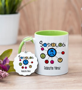 Sosyolog Yeşil Kupa Bardak Ve Anahtarlık Set