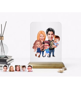 BK Gift Kişiye Özel Aile Karikatürlü Ahşap Standlı Çerçeve-6 (Beyaz)