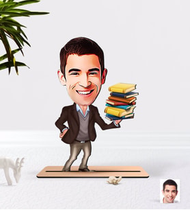 BK Gift Kişiye Özel Erkek Öğretmen Karikatürlü Ahşap 3D Biblo-8 (Beyaz)