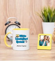 Bilişim Teknolojileri Sarı Kupa Bardak ve Sarı Mini Fotoğraf Çerçevesi