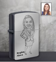 Kişiye Özel Öğretmen Karikatürlü Siyah Benzinli Çakmak Bayan-12