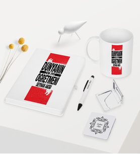 BK Gift Kişiye Özel Dünyanın En İyi Öğretmeni Temalı Beyaz Defter Kalem Kupa Ayna Seti - 1
