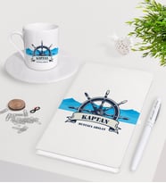 BK Gift Kişiye Özel Kaptan Beyaz Defter Kalem Türk Kahvesi Fincanı Seti-9 (Model 1)