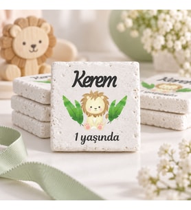 30 Adet Kişiye Özel Baskılı Doğal Taş Magnet 5x5cm Doğum Günü, Hoşgeldin Bebek (Beyaz)