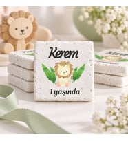 30 Adet Kişiye Özel Baskılı Doğal Taş Magnet 5x5cm Doğum Günü, Hoşgeldin Bebek (Beyaz)