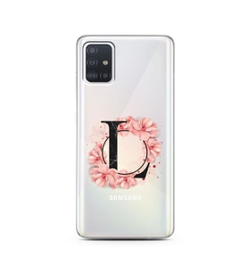 Pembe Çiçekli Harf Tasarım Süper Şeffaf Silikon Telefon Kılıfı Samsung A51 L-Har