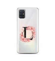 Pembe Çiçekli Harf Tasarım Süper Şeffaf Silikon Telefon Kılıfı Samsung A51 L-Har