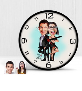 BK Gift Kişiye Özel Mr  Mrs Smith Karikatür Ahşap Duvar Saati