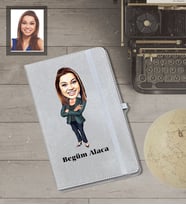 Kişiye Özel Öğretmen Karikatürlü Gri Defter Bayan-16