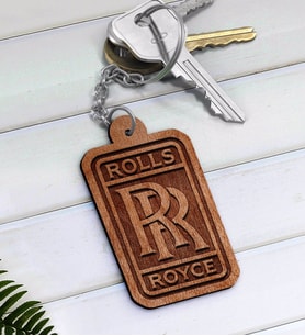 Rolls-Royce Logolu Ahşap Anahtarlık-1 (Beyaz)
