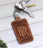 Rolls-Royce Logolu Ahşap Anahtarlık-1 (Beyaz)
