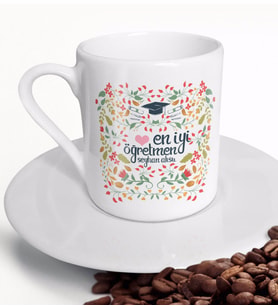 BK Gift Kişiye Özel En İyi Öğretmen Türk Kahvesi Fincanı-15 (Beyaz)