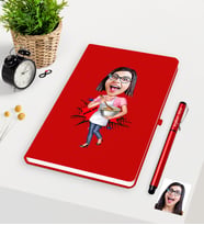 BK Gift Kişiye Özel Ev Hanımı Anne Karikatürlü Kırmızı Defter Kalem Seti - 3