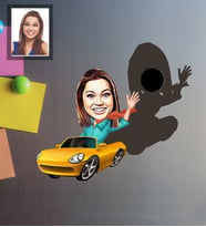 Kişiye Özel Sürücü Karikatürlü Ahşap Magnet Bayan-1