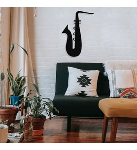 New Jargon - Müzik ve Saksafon Tasarım Metal Tablosu 65x46cm (Siyah)