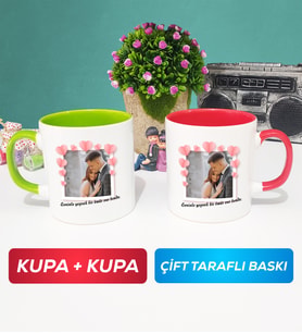 İkili Sevgiliye Sevgililer Günü Hediyesi 12 Kupa Bardak Yeşil Kırmızı