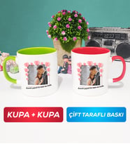 İkili Sevgiliye Sevgililer Günü Hediyesi 12 Kupa Bardak Yeşil Kırmızı