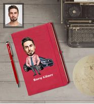 Kişiye Özel Patron Karikatürlü  Kırmızı Defter Kalem Hediye Seti Bay-11