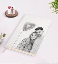 BK Gift Kişiye Özel Sevgililer Günü Karakalem Tasarımlı Beyaz Defter-1