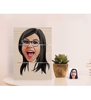 BK Gift Kişiye Özel Kadın Yüz Karikatürlü Otantik Masaüstü Ahşap Palet Çerçeve-2 (Beyaz)