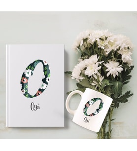BK Gift Kişiye Özel Harf Tasarımlı Beyaz Defter ve Kupa Hediye Seti-30 (Model 1)