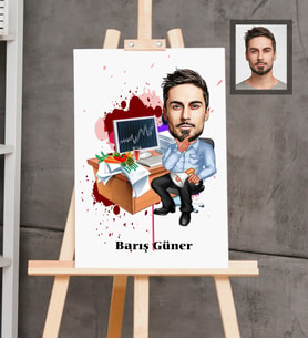 Kişiye Özel İş Adamı Karikatürlü  Ahşap Tablo 30x47 Bay-18