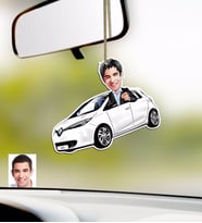 BK Gift Kişiye Özel Bay Renault Zoe Karikatürlü Ahşap Araba Dikiz Ayna Süsü (Beyaz)