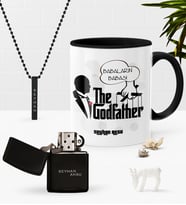 BK Gift Kişiye Özel Babaların Babası Siyah Kupa Benzinli Çakmak Kolye Seti-3 (Model 1)