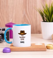 Awesome Dad Babaya Hediye Ahşap Altlıklı Mumlu Mavi Kupa Bardak