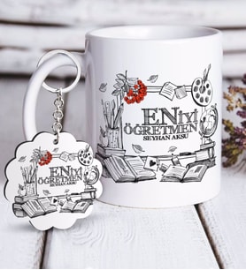 BK Gift Kişiye Özel En İyi Öğretmen Beyaz Kupa ve Anahtarlık Hediye Seti-8 (Model 1)