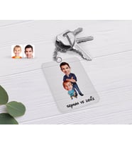 BK Gift Kişiye Özel Baba Oğul Karikatürlü Şeffaf Pleksi Anahtarlık-2 (Beyaz)