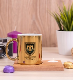 Hava Kuvvetleri Ahşap Altlıklı Mumlu Gold Kupa Bardak