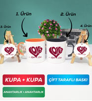İkili Turuncu Siyah Love Tasarımlı Sevgililer Günü Hediyesi Kupa Bardak Anahtarlık