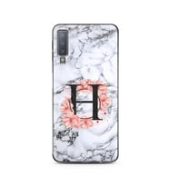 Mermer Çiçekli Harf Tasarım Süper Şeffaf Silikon Telefon Kılıfı Samsung A7 (2018