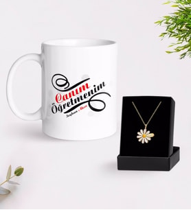 BK Gift Kişiye Özel Canım Öğretmenim Beyaz Kupa ve Papatya Kolye Hediye Seti-2 (Model 1)