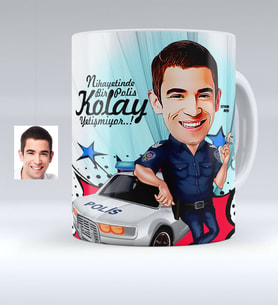 BK Gift Kişiye Özel Bay Polis Karikatürlü Beyaz Kupa Bardak  5
