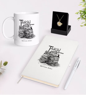 BK Gift Kişiye Özel Tarih Öğretmeni Beyaz Kupa Defter Kalem ve İsimli Papatya Kolye Hediye Seti-1 (Model 1)