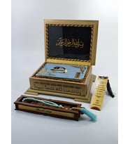 Hediye Kuranı Kerim Seti Ahşap Kutulu Gökyüzü Mavi (Model 1)