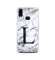 Samsung A10s Beyaz Mermer Harf Tasarımlı Telefon Kılıfı L-Harfi 
